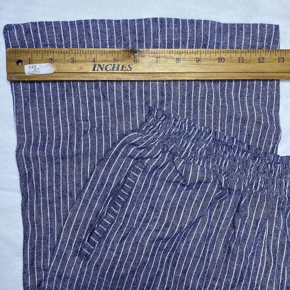 Laurie Felt Cropped Pants Linen Blend Smocked Wide Leg Womens Sz L Chambray Blue - Picture 3 of 9